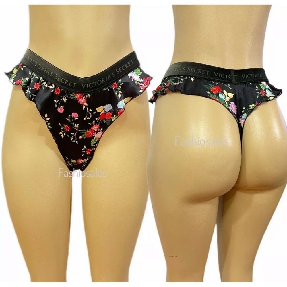 Victorias Secret LUXE 100% SILK Ruffle High Leg  Velvet Waist thong panty XL